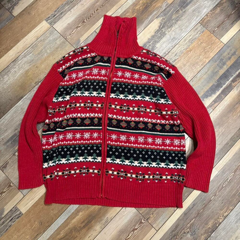 Red and black snowflake zip christmas sweater | Holiday